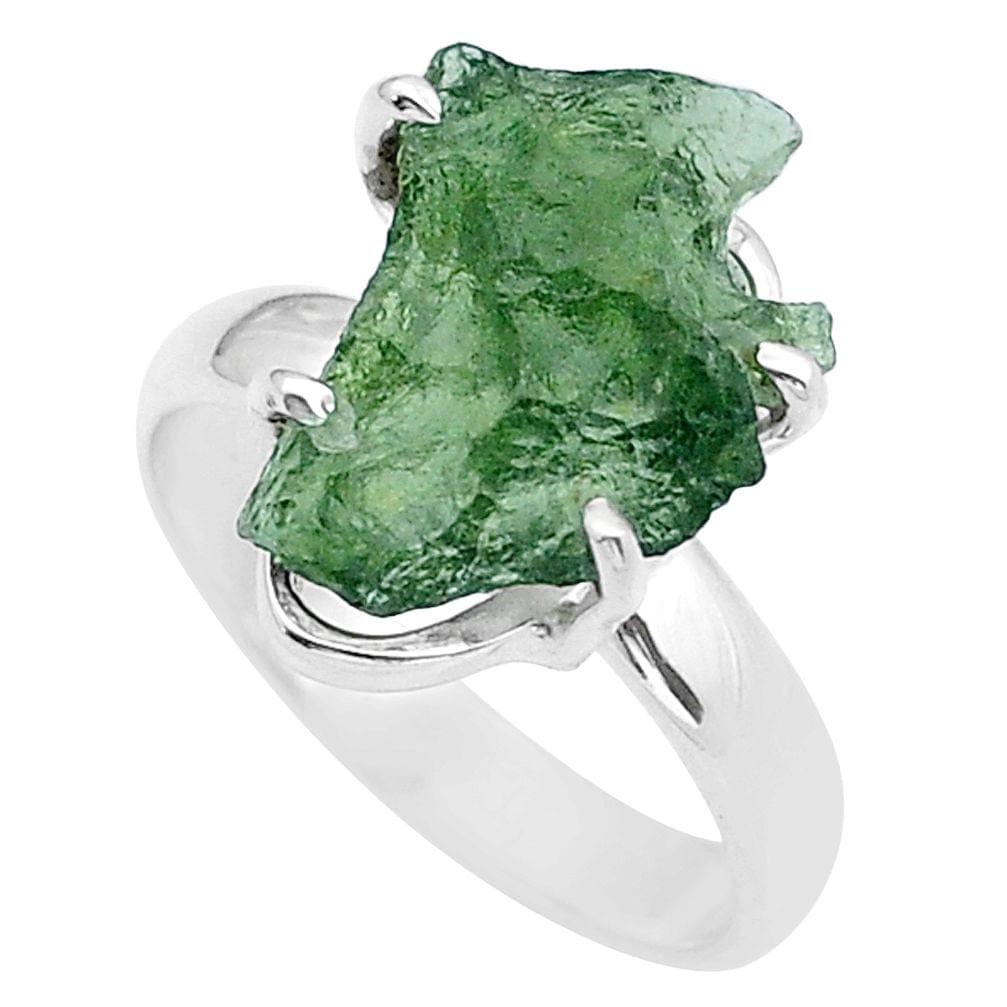 Moldavite Rough Sterling Silver Ring