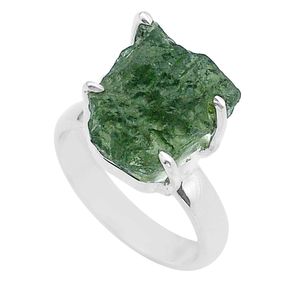 Moldavite Rough Sterling Silver Ring