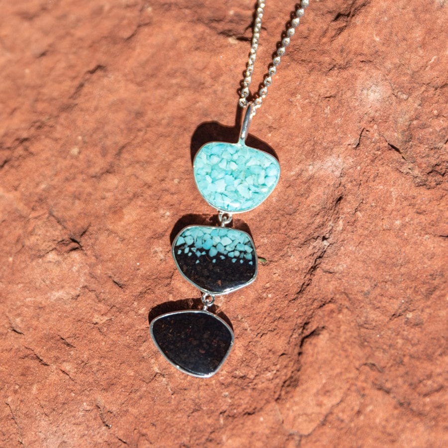 Turquoise and Cathedral Rock Charged Triple Drop Pendant Necklace