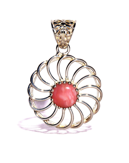 Pink Opal Sterling Silver Pendant - Round