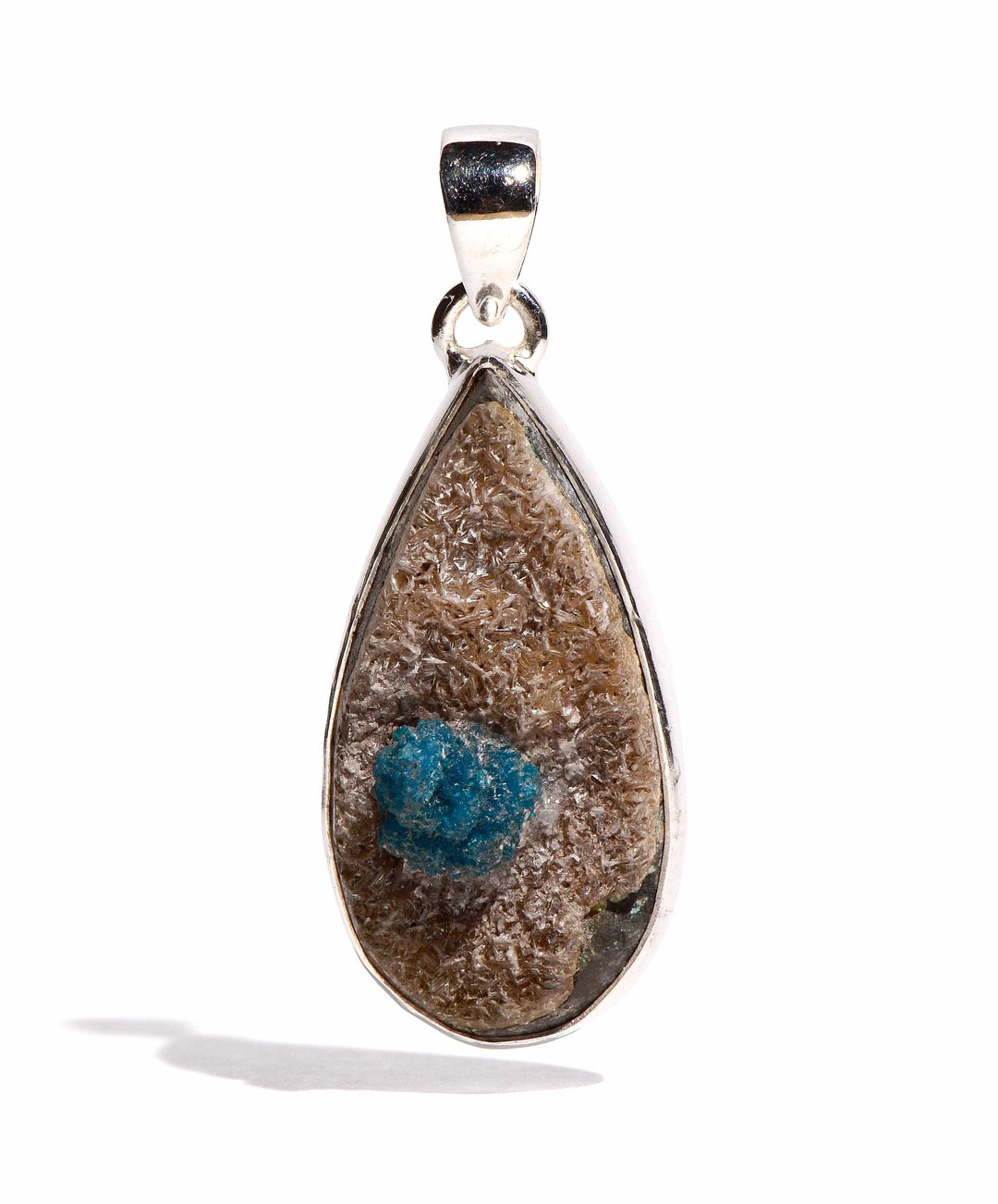 Cavansite Sterling Silver Pendant - Teardrop Raw Form