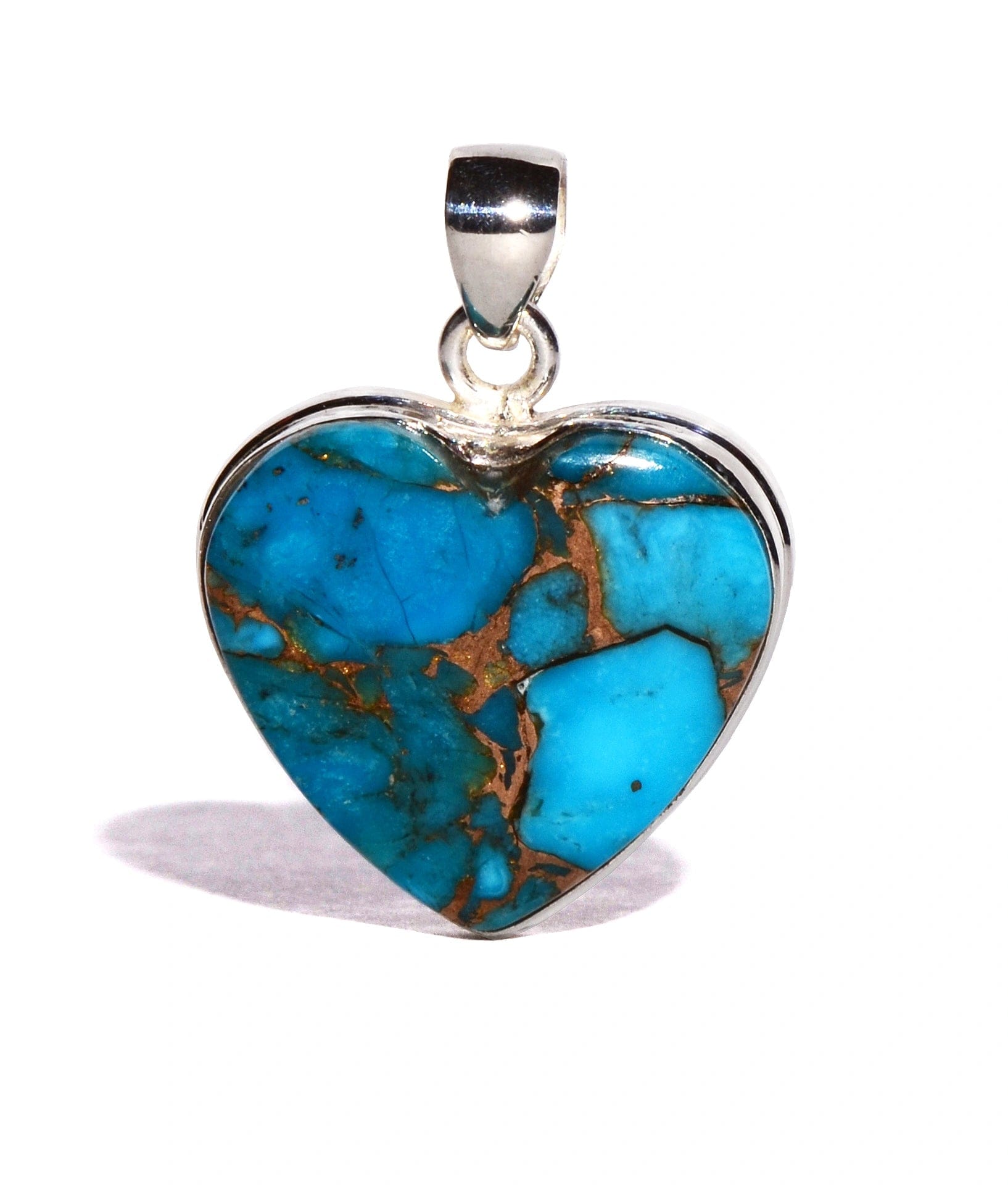 Blue Copper Turquoise Sterling Silver Heart Pendant