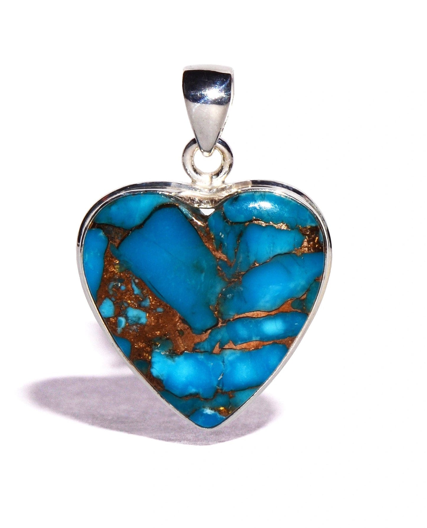 Blue Copper Turquoise Sterling Silver Heart Pendant