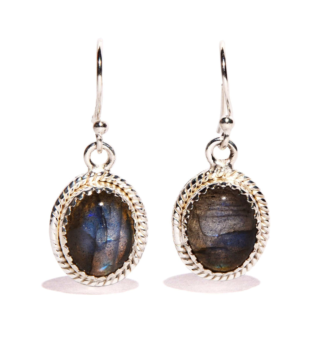Labradorite Sterling Silver Earrings - Oval - Polished