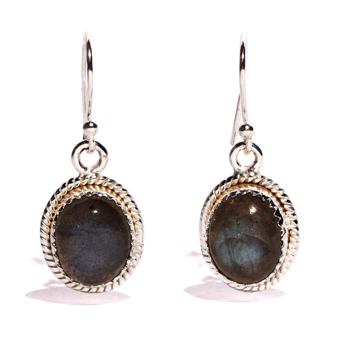 Labradorite Sterling Silver Earrings - Oval - Polished
