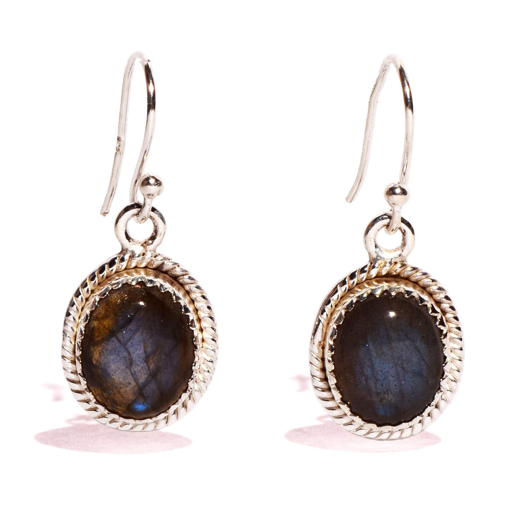 Labradorite Sterling Silver Earrings - Oval - Polished