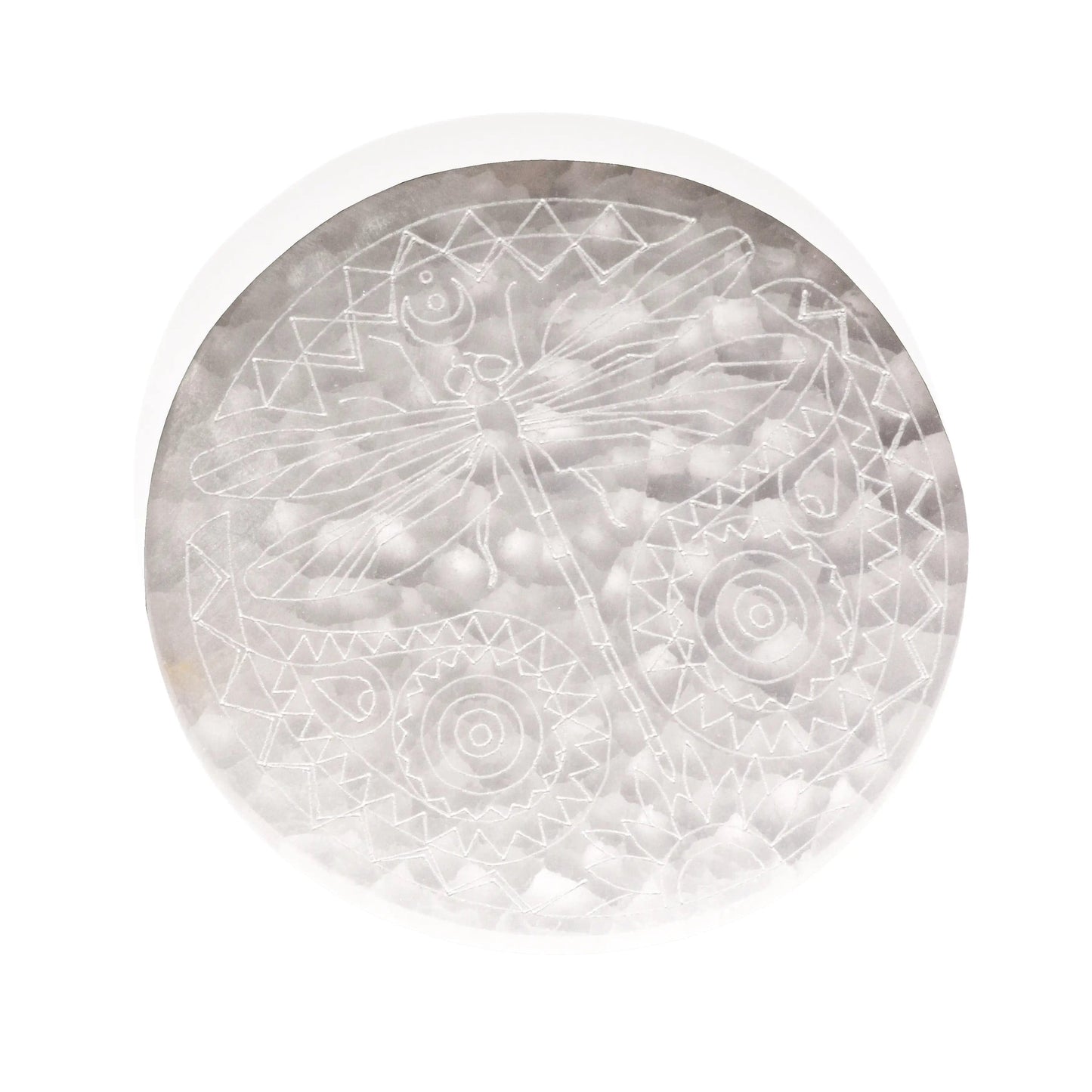 Selenite Charging Plate - Etched Dragonfly - Crystal Carving