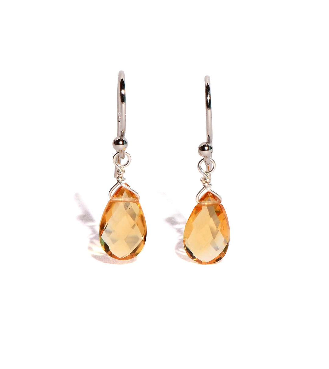 healing crystal jewelry: citrine sterling silver earrings - faceted teardrop crystals