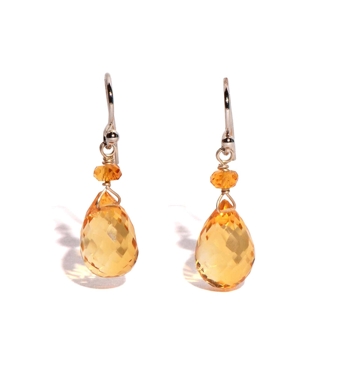 healing crystal jewelry: citrine sterling silver earrings - faceted teardrop crystals