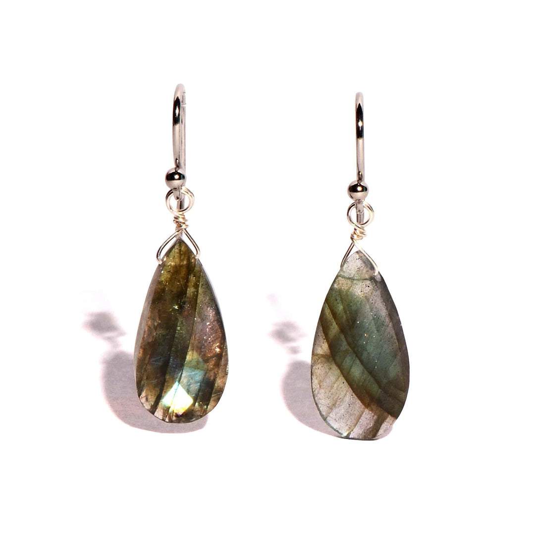 Labradorite Sterling Silver Faceted Earrings - Teardrop