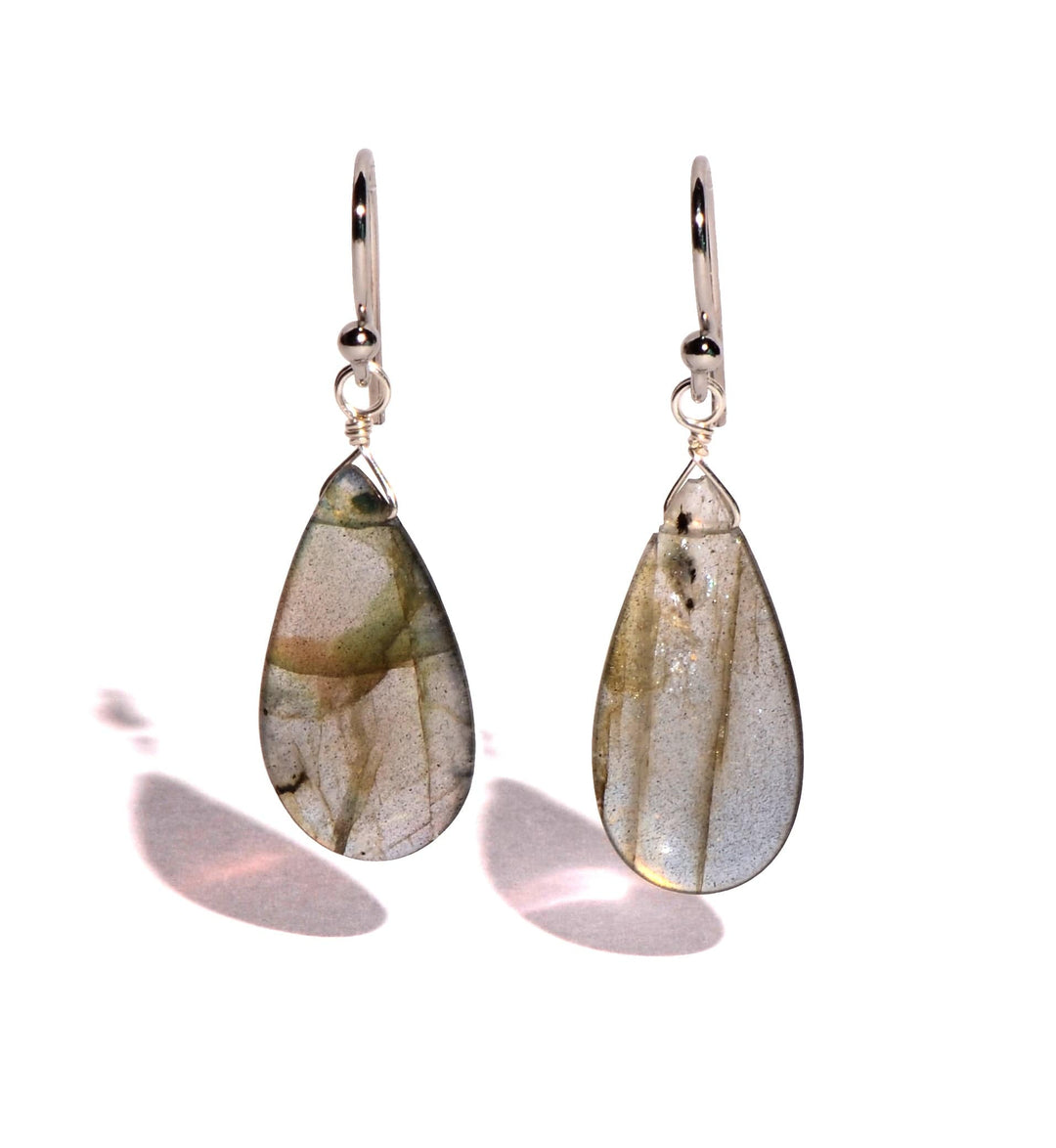 Labradorite Sterling Silver Earrings - Teardrop - Polished