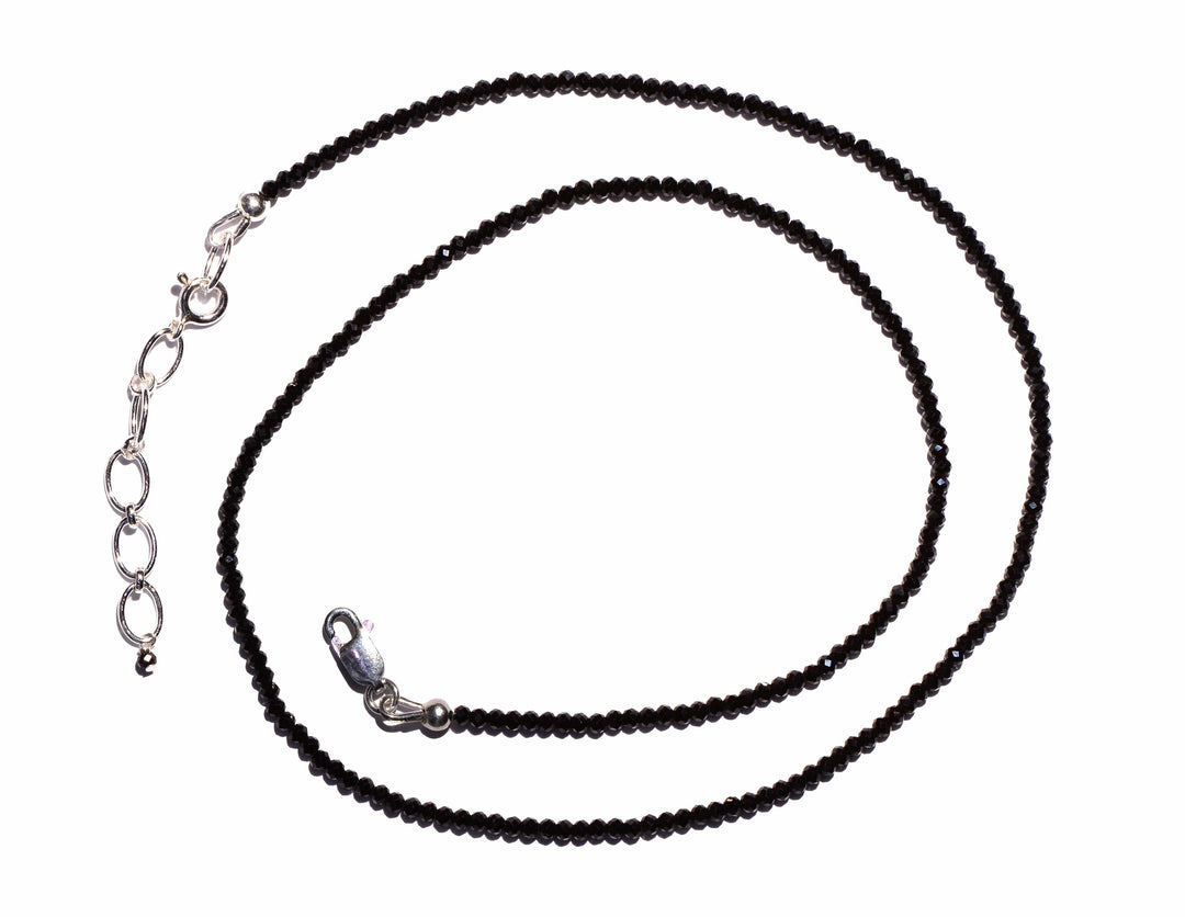 healing crystal jewelry: black tourmaline necklace - faceted micro beads
