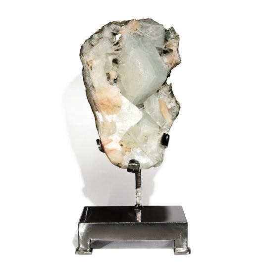 Apophyllite and Stilbite Crystal on Custom Metal Stand