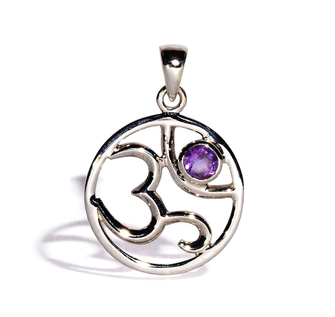 Sterling Silver Om Pendant with Amethyst