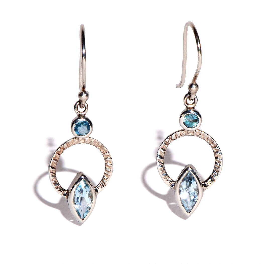 Blue Topaz Sterling Silver Earrings - Faceted Crystals