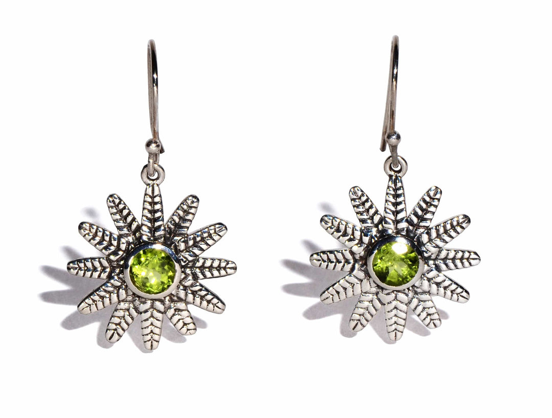Peridot Sterling Silver Earrings - Faceted Crystals