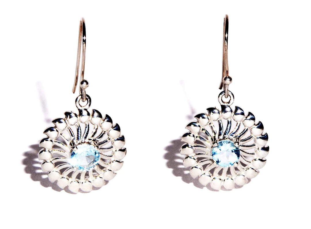 Blue Topaz Sterling Silver Earrings - Faceted Crystals