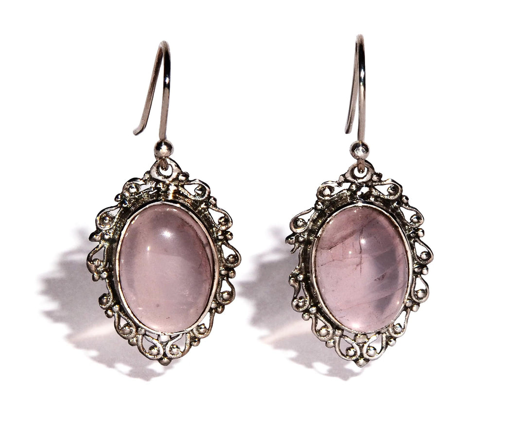 Rose Quartz Sterling Silver Earrings - Oval