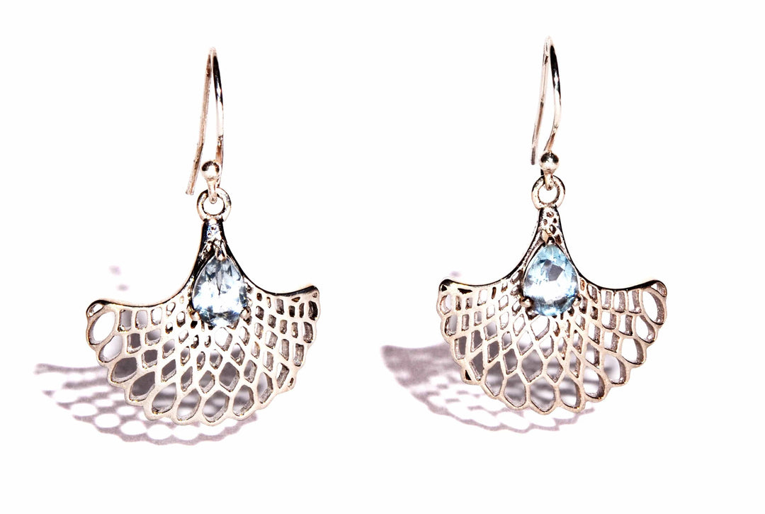 Blue Topaz Sterling Silver Earrings - Faceted Crystals