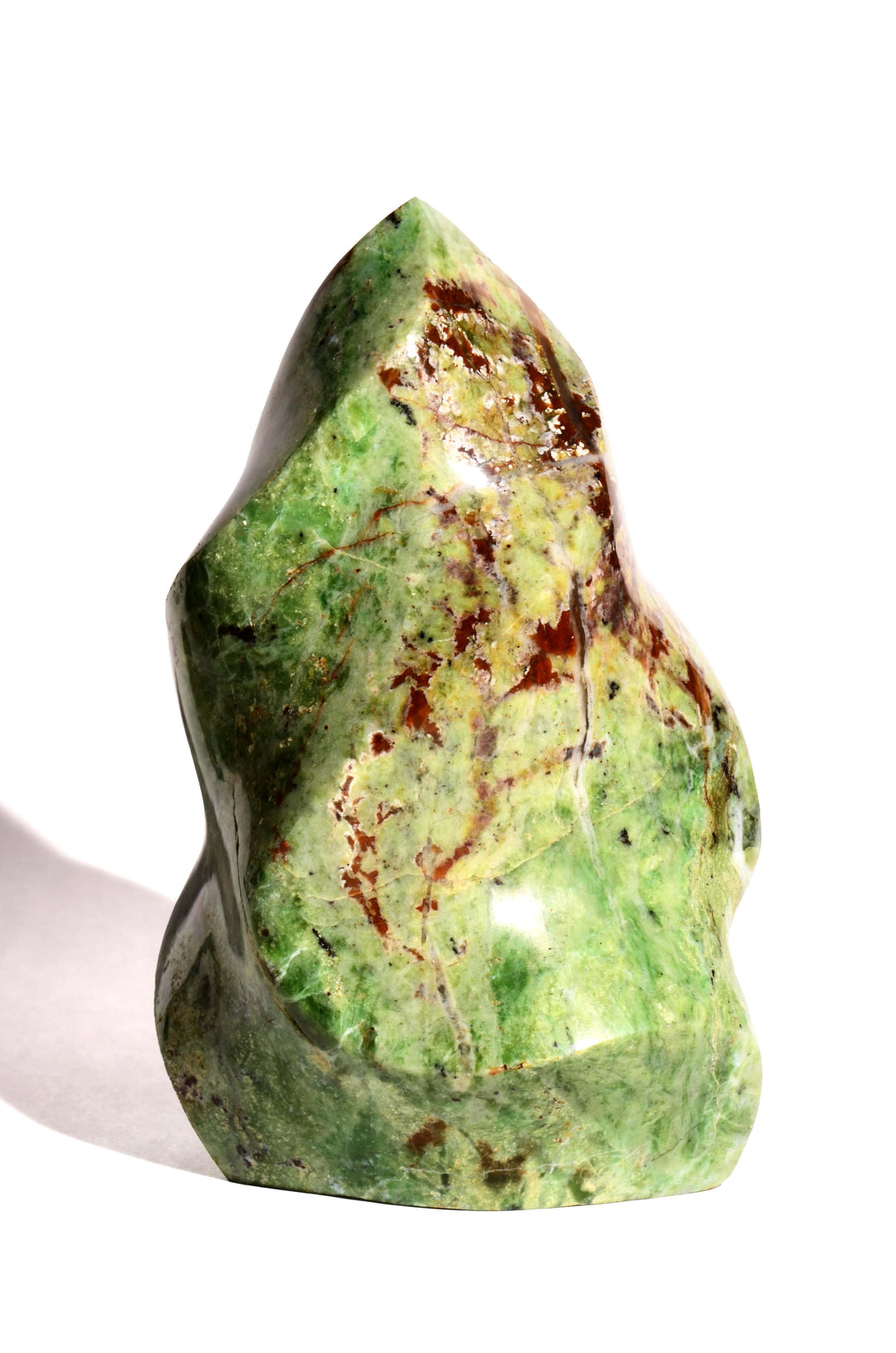 Chrysoprase Flame Crystal Carving - Flat Base - Polished