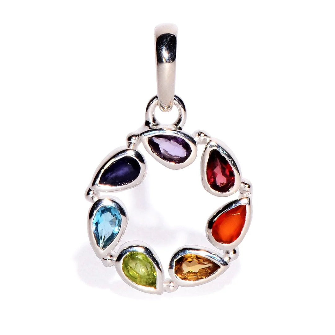 7 Chakra Sterling Silver Pendant - Circle