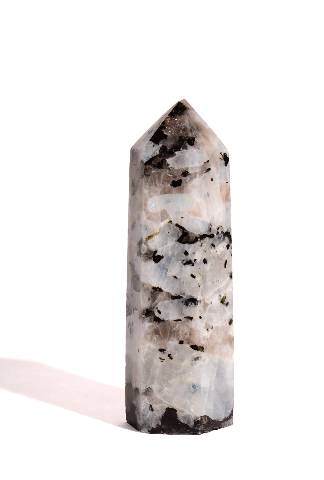 Rainbow Moonstone Point - Flat Base - Polished