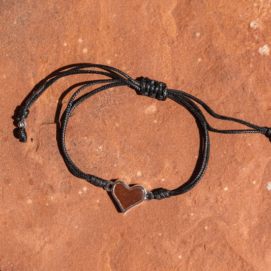 Black Corded Heart Bell Rock Charged Bracelet