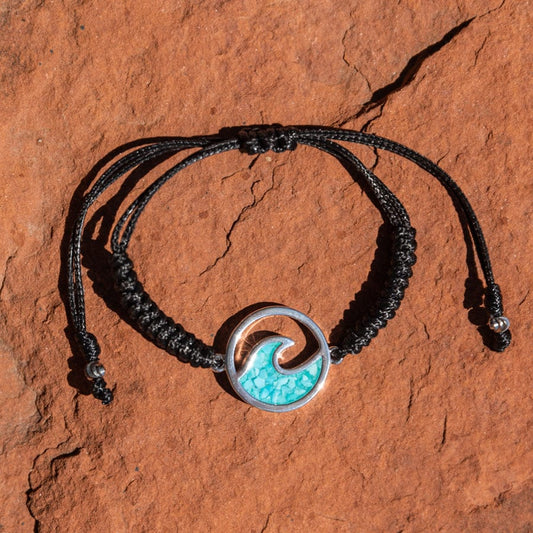 Black Corded Wave Turquoise Charged Bracelet