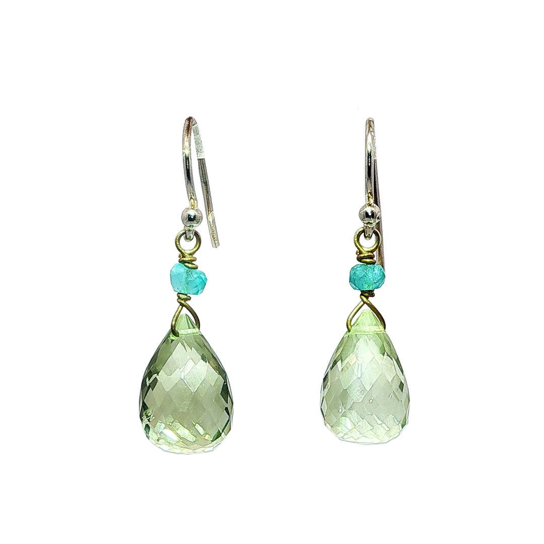 Green Amethyst (Prasiolite) with Blue Apatite Faceted Sterling Silver Earrings