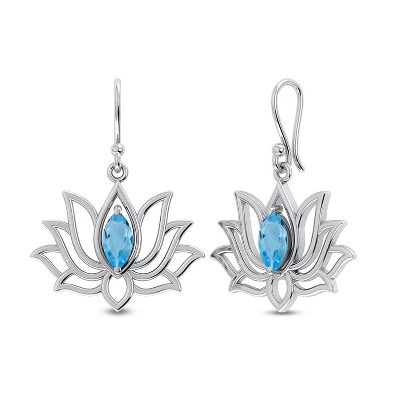 Blue Topaz Sterling Silver Earrings - Faceted Crystals
