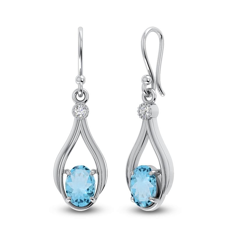 Blue Topaz Sterling Silver Earrings - Faceted Crystals