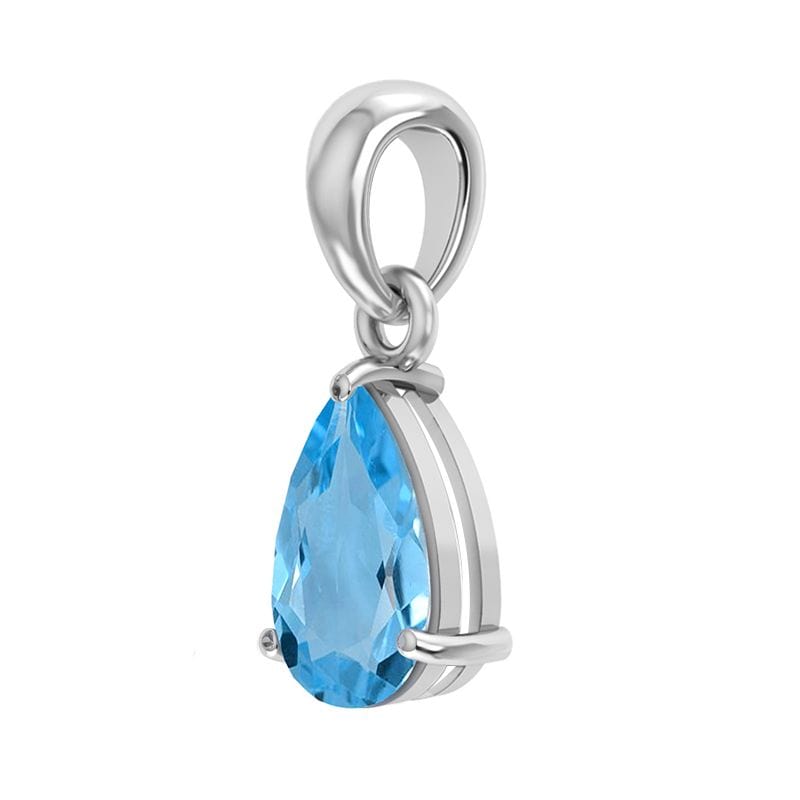 Blue Topaz Sterling Silver Pendant - Faceted Crystal