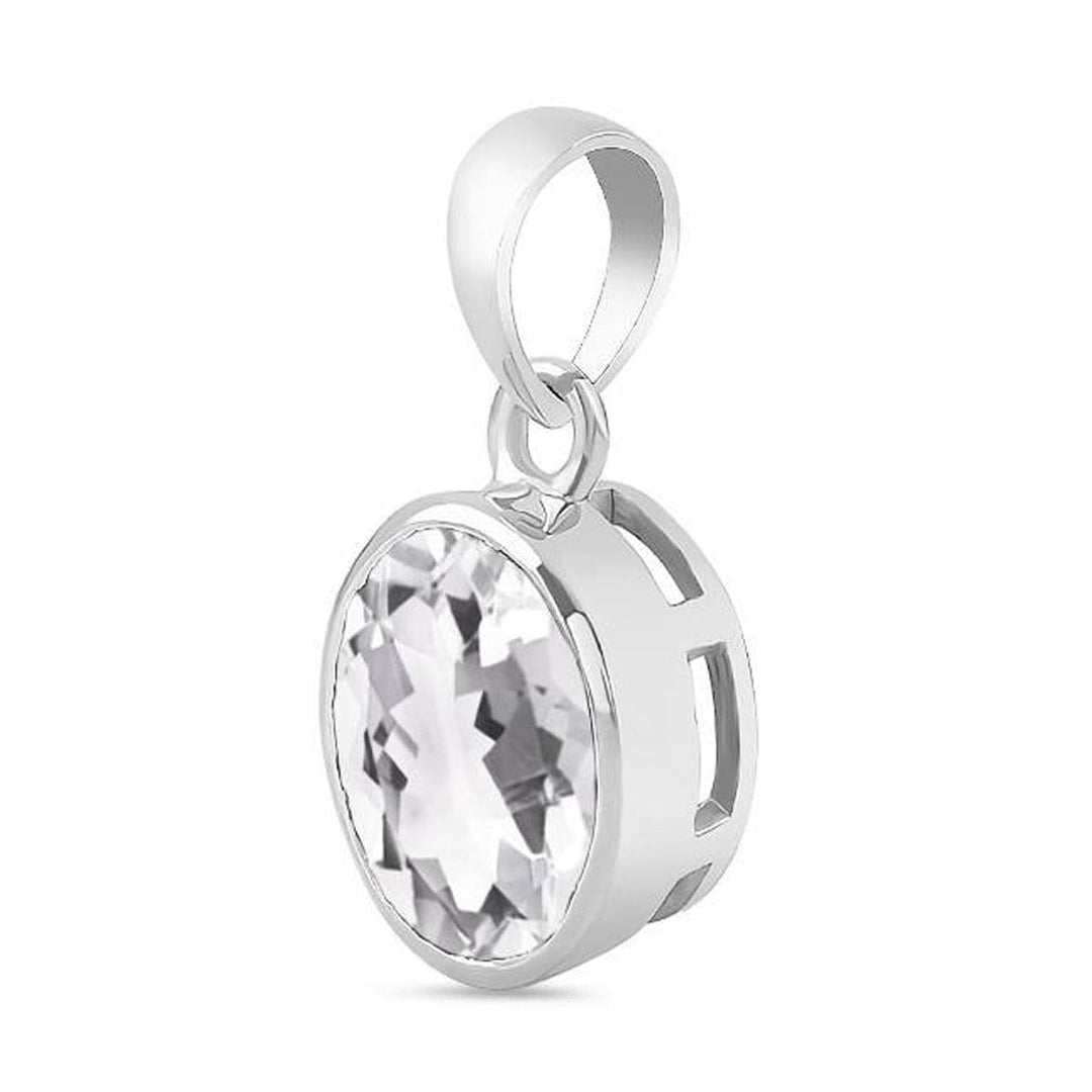 Clear Quartz Sterling Silver Pendant - Faceted - Oval