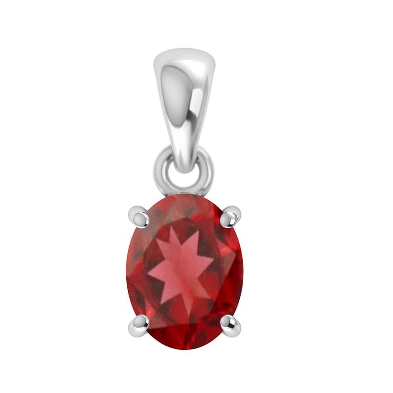 Garnet Sterling Silver Pendant - Faceted Oval Crystal