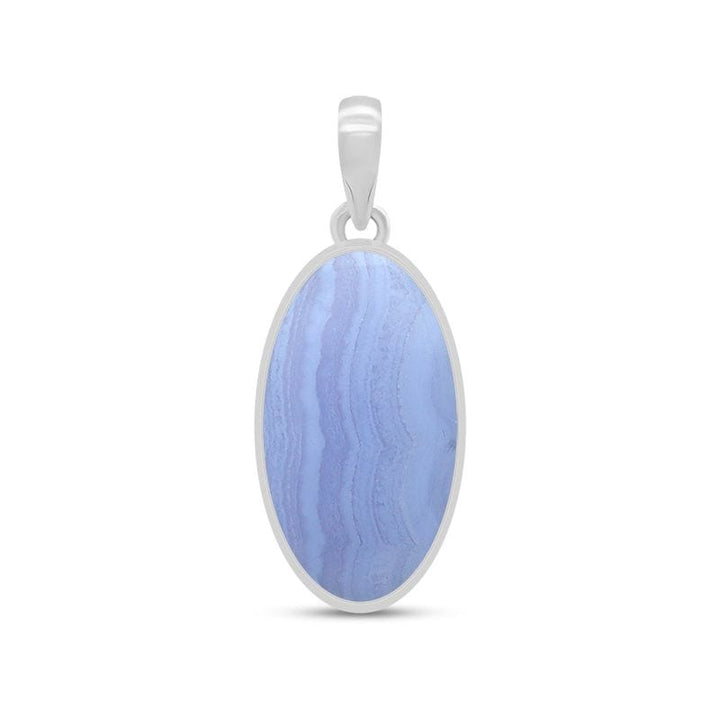 Blue Lace Agate Sterling Silver Pendant - Oval