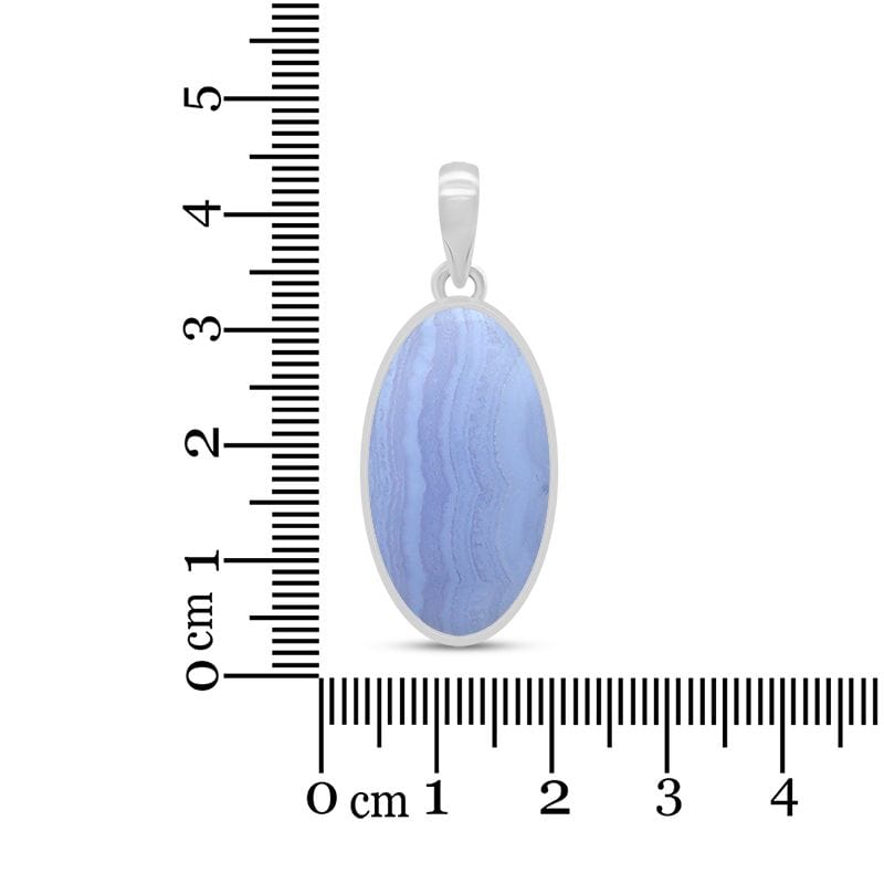 Blue Lace Agate Sterling Silver Pendant - Oval