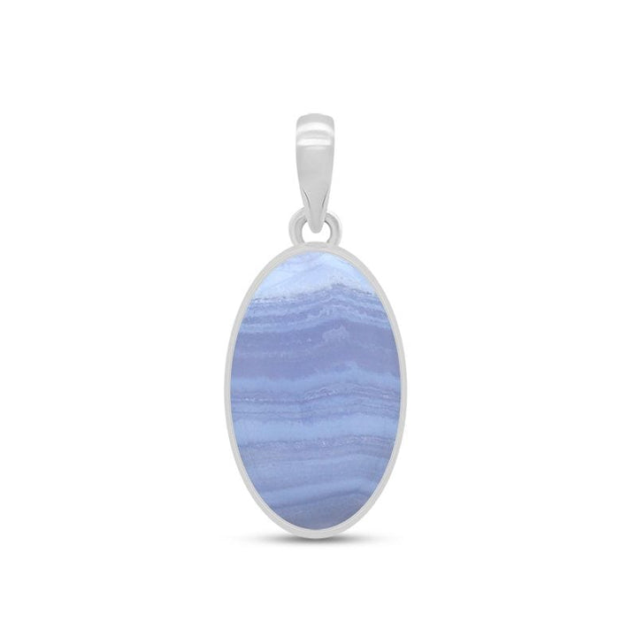 Blue Lace Agate Sterling Silver Pendant - Oval