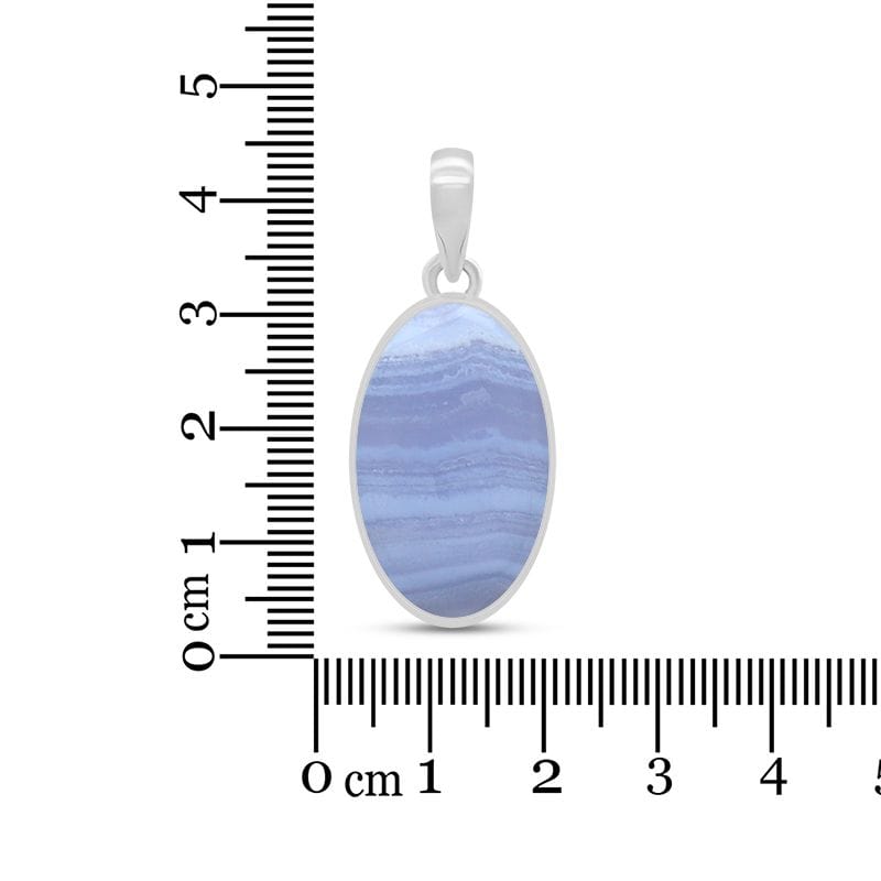 Blue Lace Agate Sterling Silver Pendant - Oval