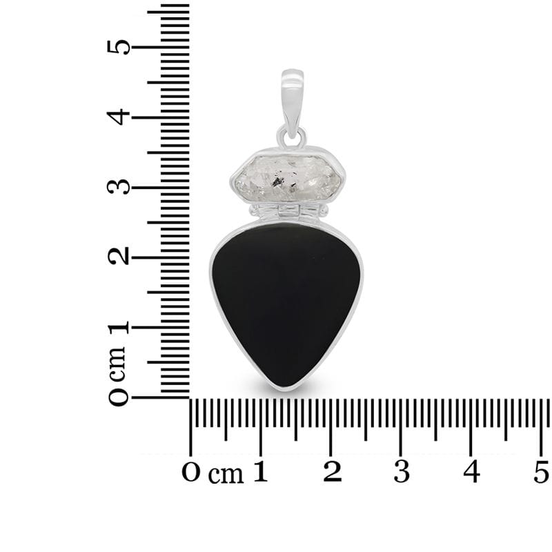 Black Onyx with Clear Quartz Sterling Silver Pendant
