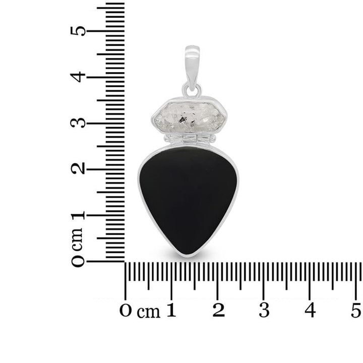 Black Onyx with Clear Quartz Sterling Silver Pendant