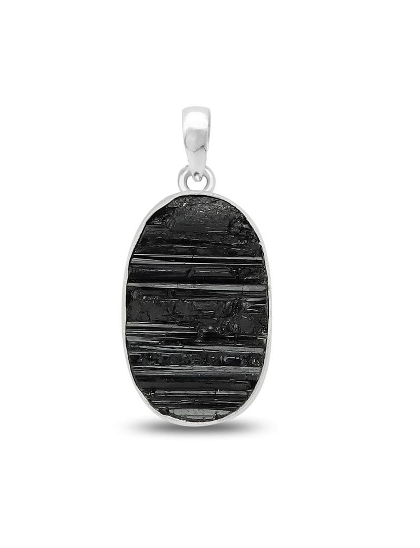 Raw Black Tourmaline Sterling Silver Pendant