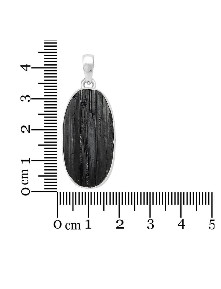 Raw Black Tourmaline Sterling Silver Pendant - Oval