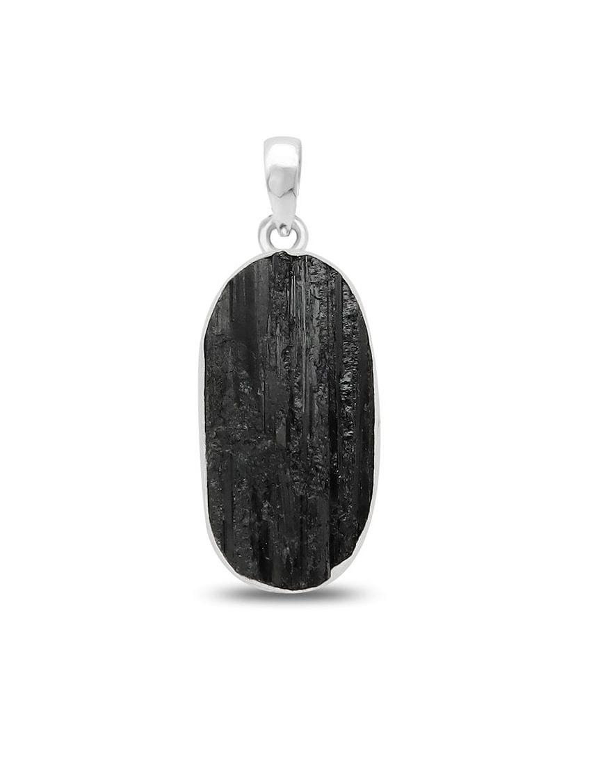 Raw Black Tourmaline Sterling Silver Pendant