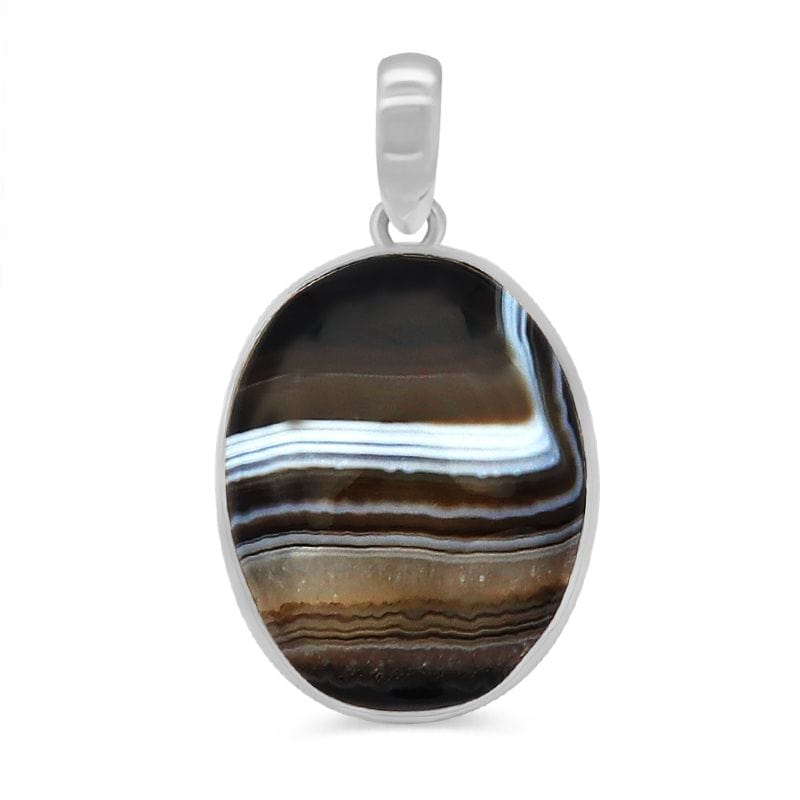 Botswana Agate Sterling Silver Pendant - Oval Shape