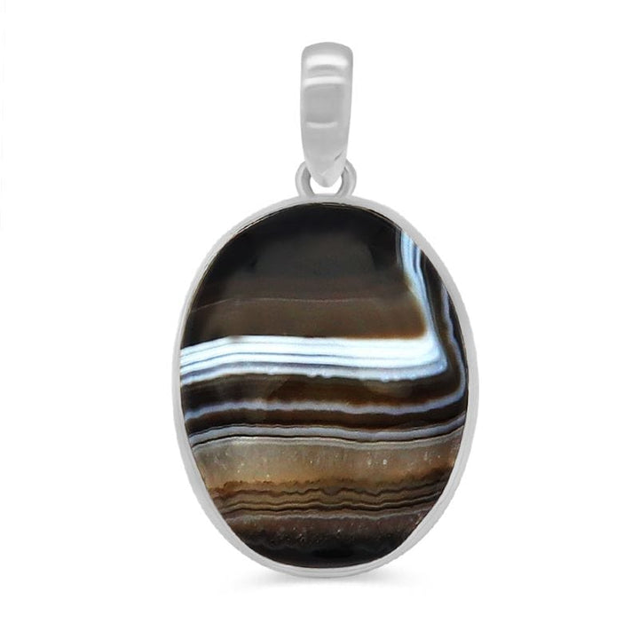 Botswana Agate Sterling Silver Pendant - Oval Shape