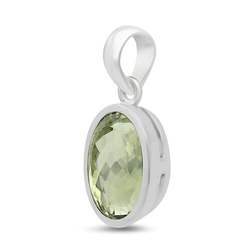 Green Amethyst (Prasiolite) Sterling Silver Pendant - Faceted Oval Crystal