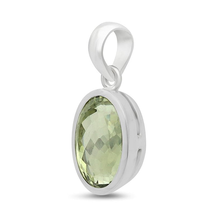 Green Amethyst (Prasiolite) Sterling Silver Pendant - Faceted Oval Crystal