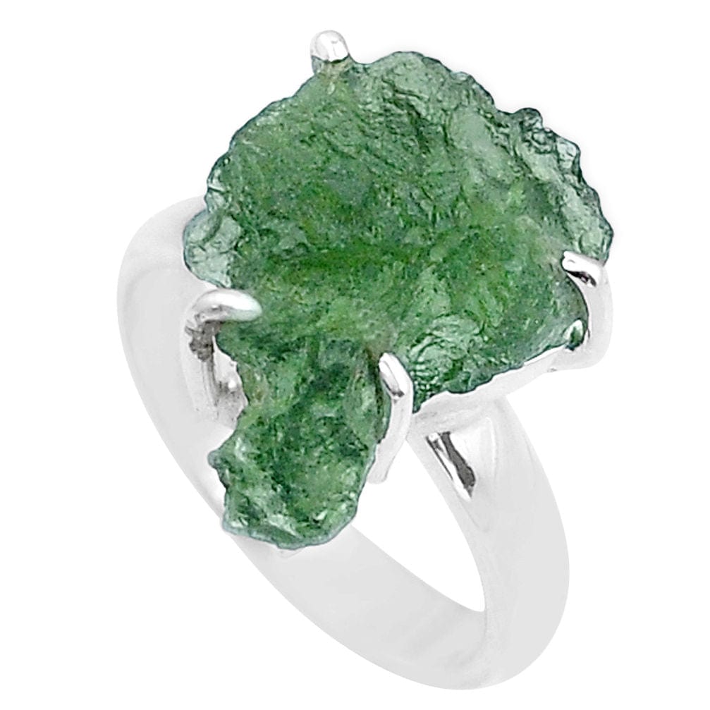 Moldavite Rough Sterling Silver Ring Size 7