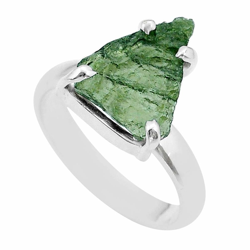Moldavite Rough Sterling Silver Ring