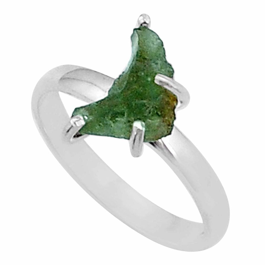 Moldavite Rough Sterling Silver Ring